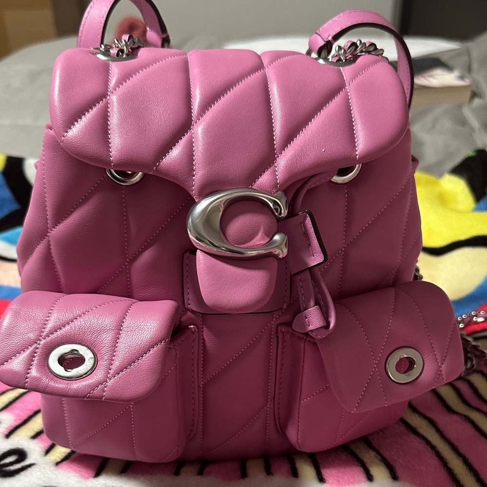 Coach Quilted Pink Leather Backpack with Silver Hardware